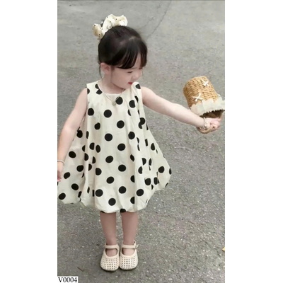 V0004 VÁY SÁT NÁCH CHẤM BI CHO BÉ GÁI