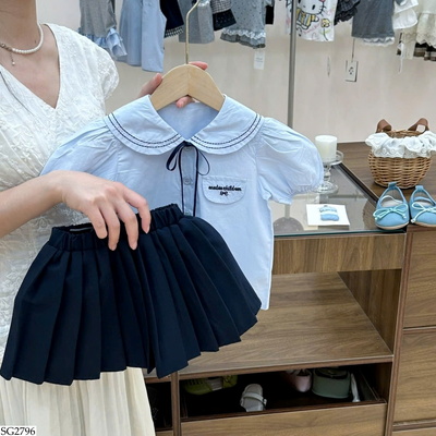 SG2796 SET ÁO SƠ MI PHỐI CHÂN VÁY XẾP LY
