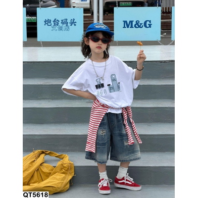 QT5618 SHORT JEANS BẠC MÀU RÁCH GỐI WUDIBOOM