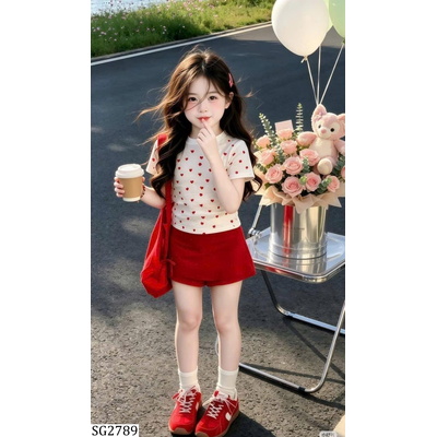 SG2789 SET ÁO TRÁI TIM MIX CV JEANS ĐỎ