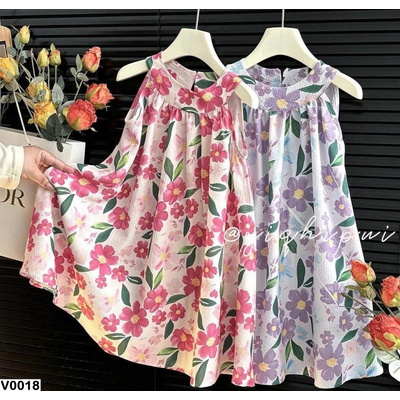 V0018 VÁY LANH HOA NHÍ CỔ YẾM