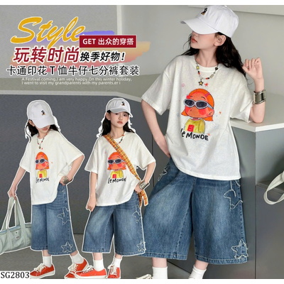 SG2803 ÁO THUN CÔ GÁI MIX JEANS LỠ