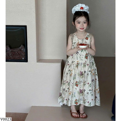 V0023  VÁY BÉ GÁI HOA NHÍ DÁNG XÒE