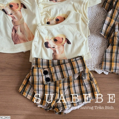 SG2810 SET ÁO TRỄ VAI MIX QUẦN SHORT KẺ