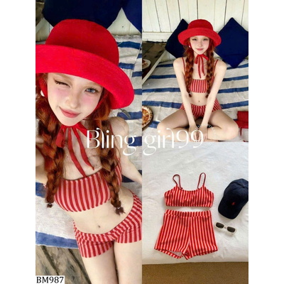 BM987  SET ĐỒ BƠI 2 MÓN KẺ ĐỎ