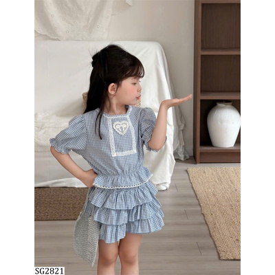 SG2821 SET KẺ CARO XANH BÉ GÁI