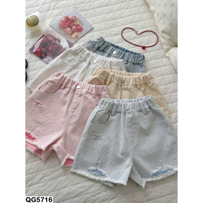 QG5716 QUẦN SHORT JEANS ĐÍNH ĐÁ CHO BÉ GÁI
