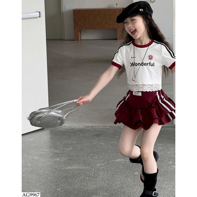 AG9967 ÁO CROPTOP THỂ THAO VIỀN REN YUKIDS
