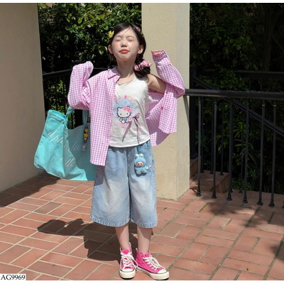 AG9969 SƠ MI CARO HỒNG KITTY