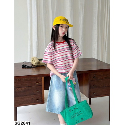 SG2841 SÉT ÁO KẺ HỒNG MIX JEANS LỠ