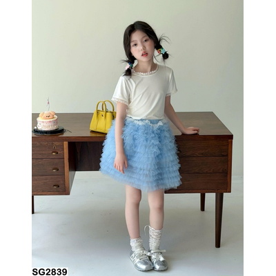 SG2839 ÁO TRẮNG VIỀN REN MIX CV TUTU XANH