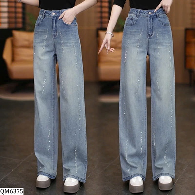 QM6375 QUẦN JEAN ỐNG SUÔNG ĐÍNH KIM TUYẾN