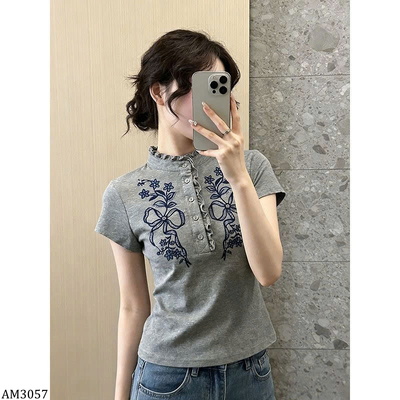 AM3057 ÁO THUN THÊU HOA CỔ BÈO