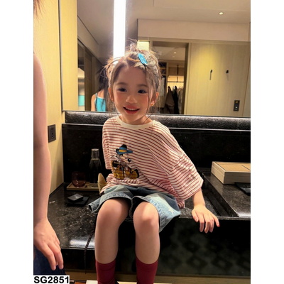 SG2851 ÁO MICKEY KẺ MIX JEANS LỬNG