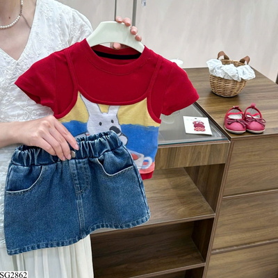 SG2862 SET ÁO ĐỎ MIX CHÂN VÁY JEAN XANH