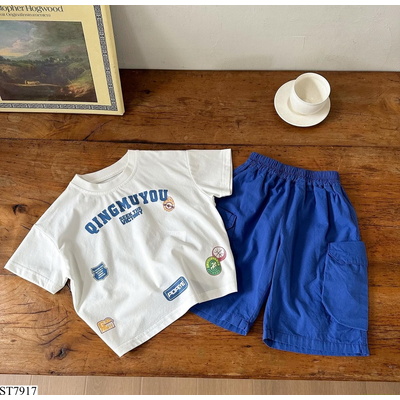 ST7917 SET ÁO THUN MIX SHORT XANH COBAN