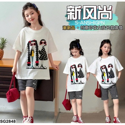 SG2848 SÉT ÁO CÔ GÁI MIX LEGGING KẺ SZ ĐẠI
