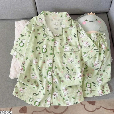 SM5092 BỘ NGỦ PIJAMA HỌA TIẾT GẤU XANH