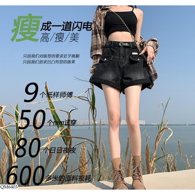 QM6403 SHORT JEANS CẠP CAO XẮN GẤU