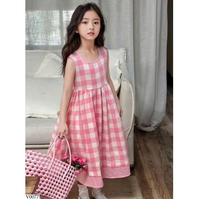 V0077 VÁY CARO HÔNG CHO BG