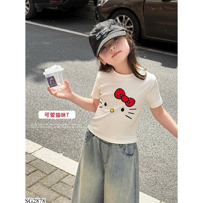 SG2878 SET ÁO PHÔNG MÈO KITTY MIX QUẦN JEAN LỬNG AMBB