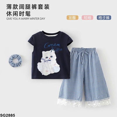 SG2885 SET ÁO MÈO PHỐI QUẦN KẺ CARO VIỀN REN GIÁ MỚI