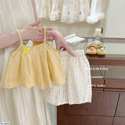 SG2898  ÁO 2 DÂY PHỐI QUẦN CHẤM BI MÀU SẮC