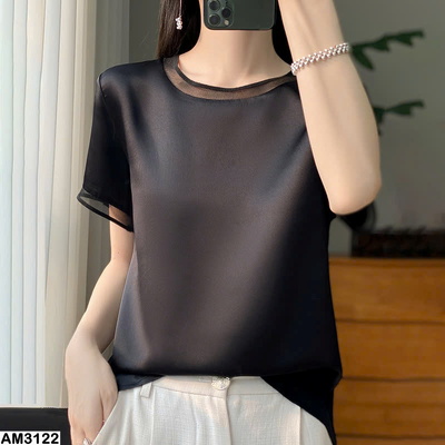 AM3122 ÁO LỤA CỔ TRÒN VIỀN CHO NỮ