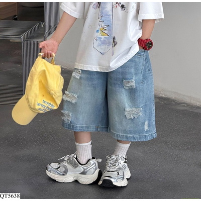 QT5638 QUẦN SHORT JEANS LỬNG BASIC RÁCH GỐI FANSHU