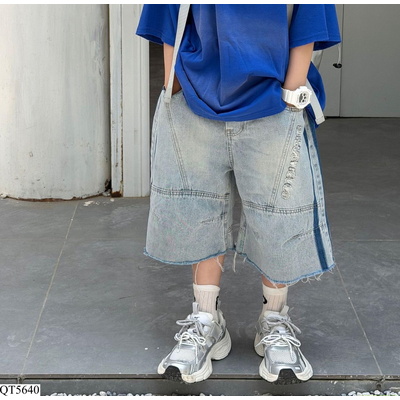 QT5640 QUẦN SHORT JEANS TUA GẤU SỌC BÊN FANSHU