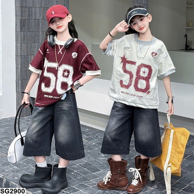SG2900 SET ÁO PHÔNG 58 PHỐI QUẦN JEANS LỬNG CÁ TÍNH CHO BÉ GÁI