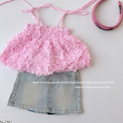 SG2903 ÁO 2 DÂY BABYDOLL VÀ CHÂN VÁY JEANS BG