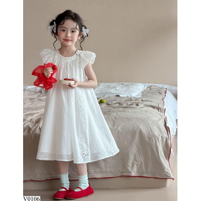 V0106 VÁY CÔNG CHÚA TRẮNG TAY BỒNG