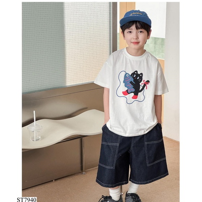 ST7940 ÁO THUN MÈO MIX SHORT DENIM AOAO