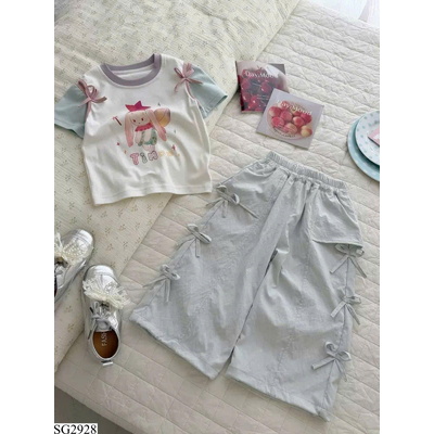 SG2928 ÁO THỎ QUẦN ĐÍNH NƠ BÉ GÁI