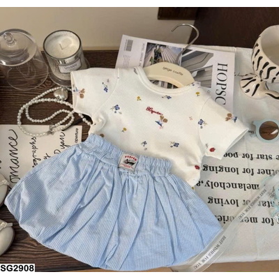 SG2908 ÁO CÚN RÚT EO MIX QUẦN BÍ XANH