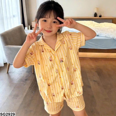SG2929 SET BỘ MẶC NHÀ KẺ SỌC VÀNG CHO MẸ VÀ BÉ