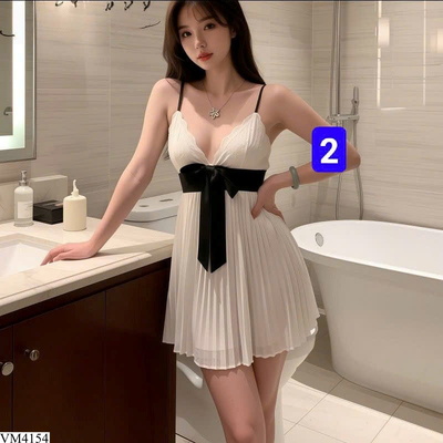 VM4154 VÁY NGỦ REN PHỐI NƠ DÁNG XÒE