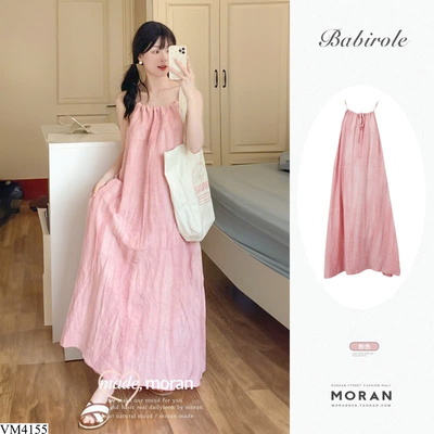 VM4155 VÁY MAXI CỔ YẾM TONE HỒNG