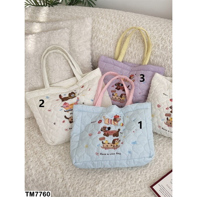 TM7760 TÚI TOTE TRẦN BÔNG THÊU CÚN