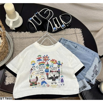 ST7950 ÁO HOẠT HÌNH MIX JEANS LỬNG