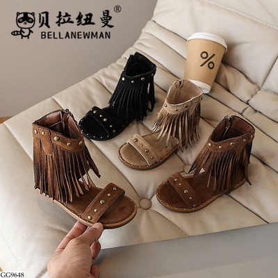 GG9648 DÉP SANDAL CAO CỔ TUA RUA CHO BÉ