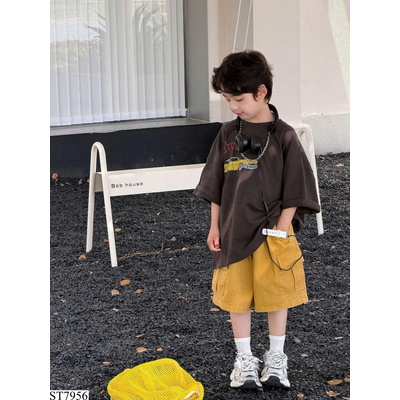 ST7956 ÁO PHÔNG NÂU Ô TÔ VÀ QUẦN SHORT