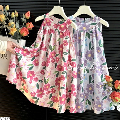 V0127 VÁY HOA CỔ YẾM CHO BÉ GÁI