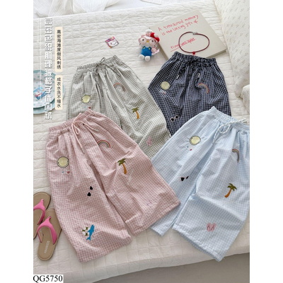 QG5750 QUẦN KẺ CARO THÊU HÌNH