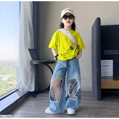 SG2960 ÁO XANH CHUỐI MIX JEANS PHỐI REN