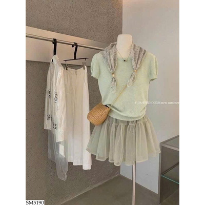 SM5190 SET ÁO THUN TAY NGẮN MIX CHÂN VÁY