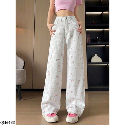 QM6483 QUẦN JEANS NỮ CẠP CAO ỐNG RỘNG