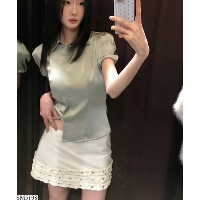 SM5198 ÁO SƠ MI LỤA TAY BỒNG VÀ CHÂN VÁY HÃNG KASLEAD