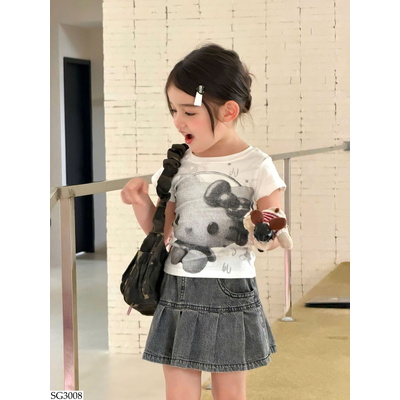 SG3008 ÁO THUN KITTY PHỐI CHÂN VÁY XẾP LY